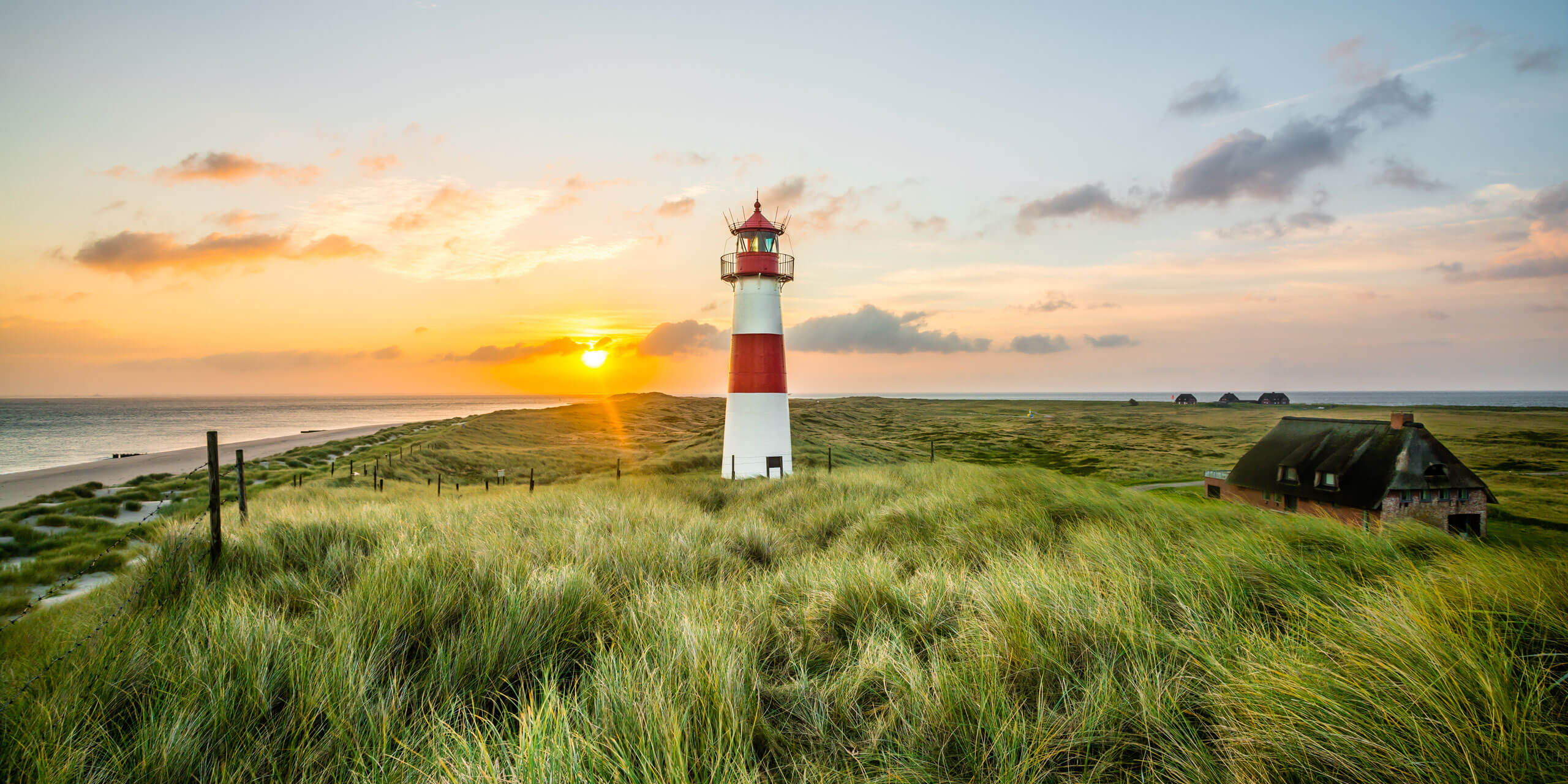 Ein Leuchtturm, der hoch in einem grasbewachsenen Feld steht